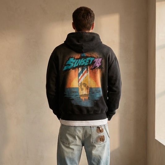 LA Surf Heavyweight Sunfade Oversized Hoodie (Black)
