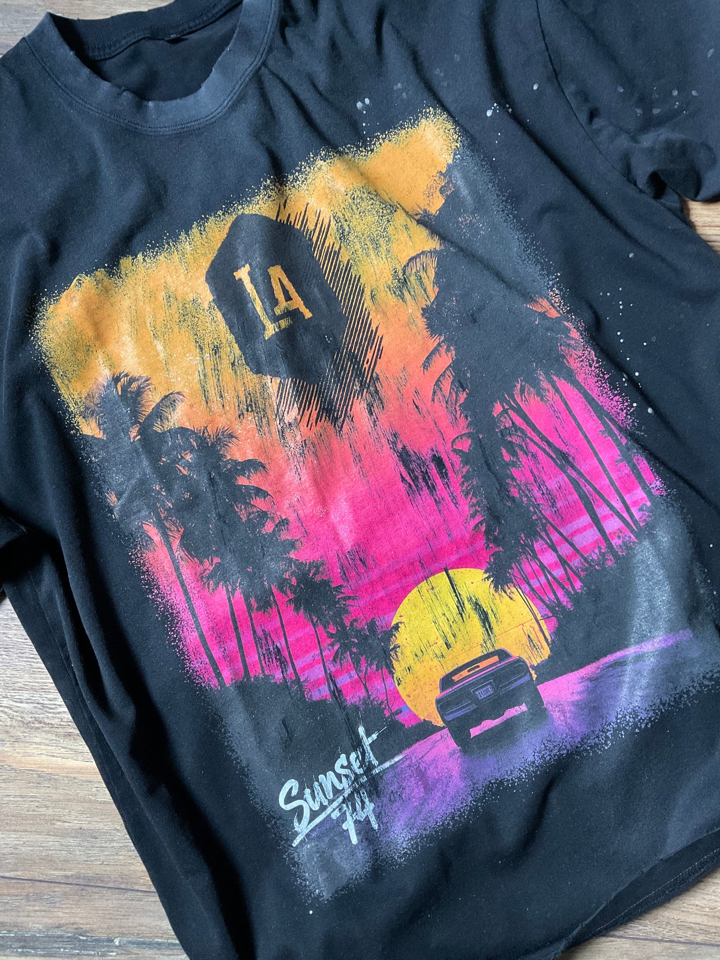 "Driving Off Into The Sunset" Hand-Frayed Sunfade Paint Splatter T-Shirt