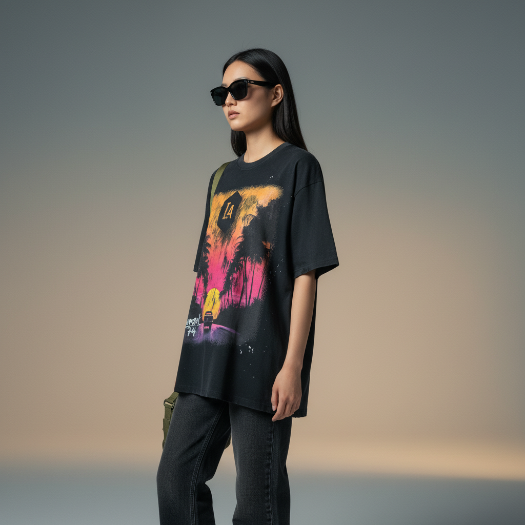 "Driving Off Into The Sunset" Hand-Frayed Sunfade Paint Splatter T-Shirt