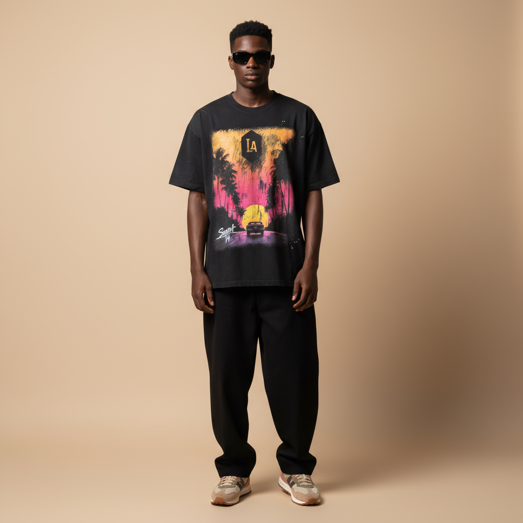 "Driving Off Into The Sunset" Hand-Frayed Sunfade Paint Splatter T-Shirt