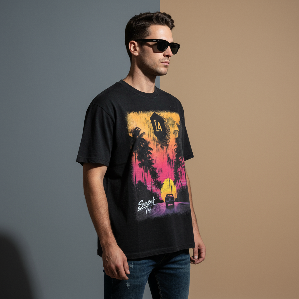 "Driving Off Into The Sunset" Hand-Frayed Sunfade Paint Splatter T-Shirt
