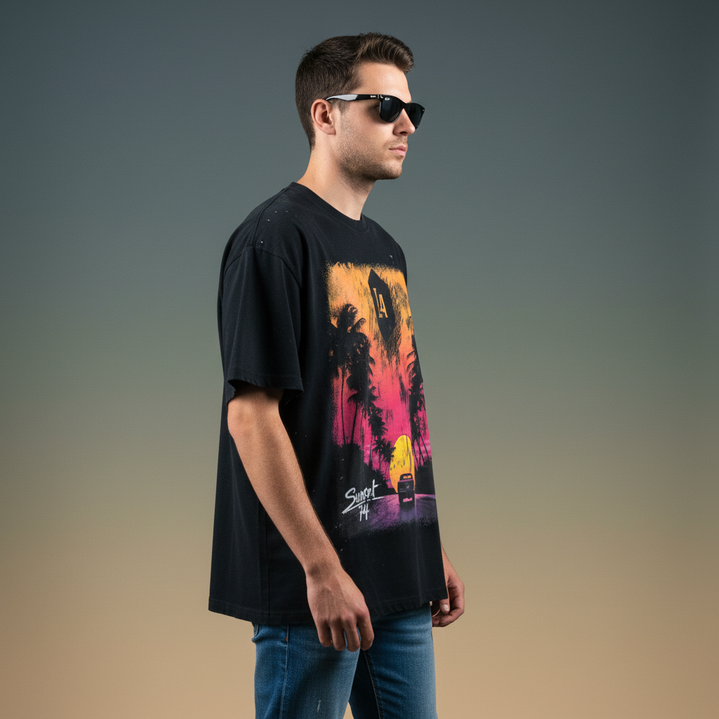 "Driving Off Into The Sunset" Hand-Frayed Sunfade Paint Splatter T-Shirt