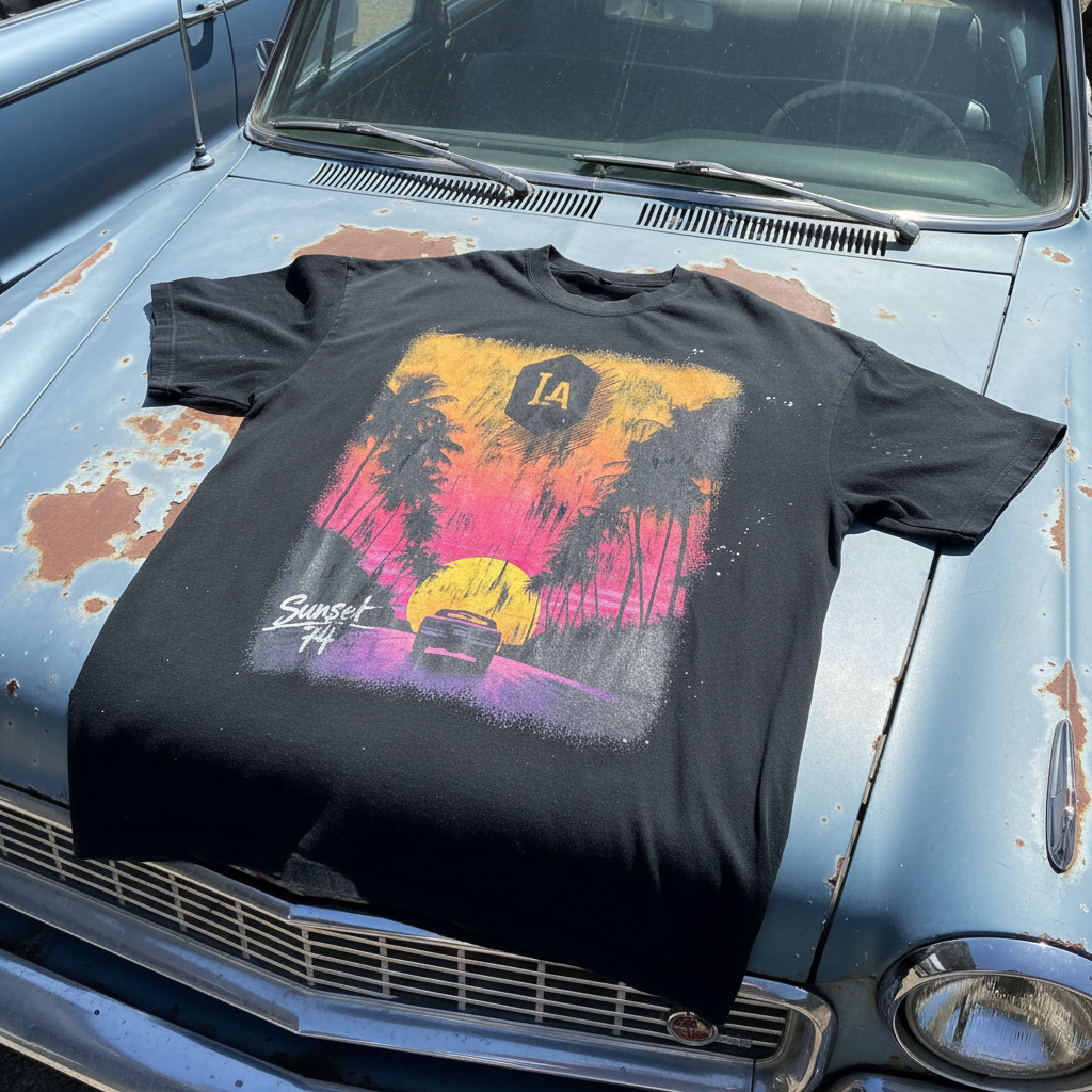 "Driving Off Into The Sunset" Hand-Frayed Sunfade Paint Splatter T-Shirt